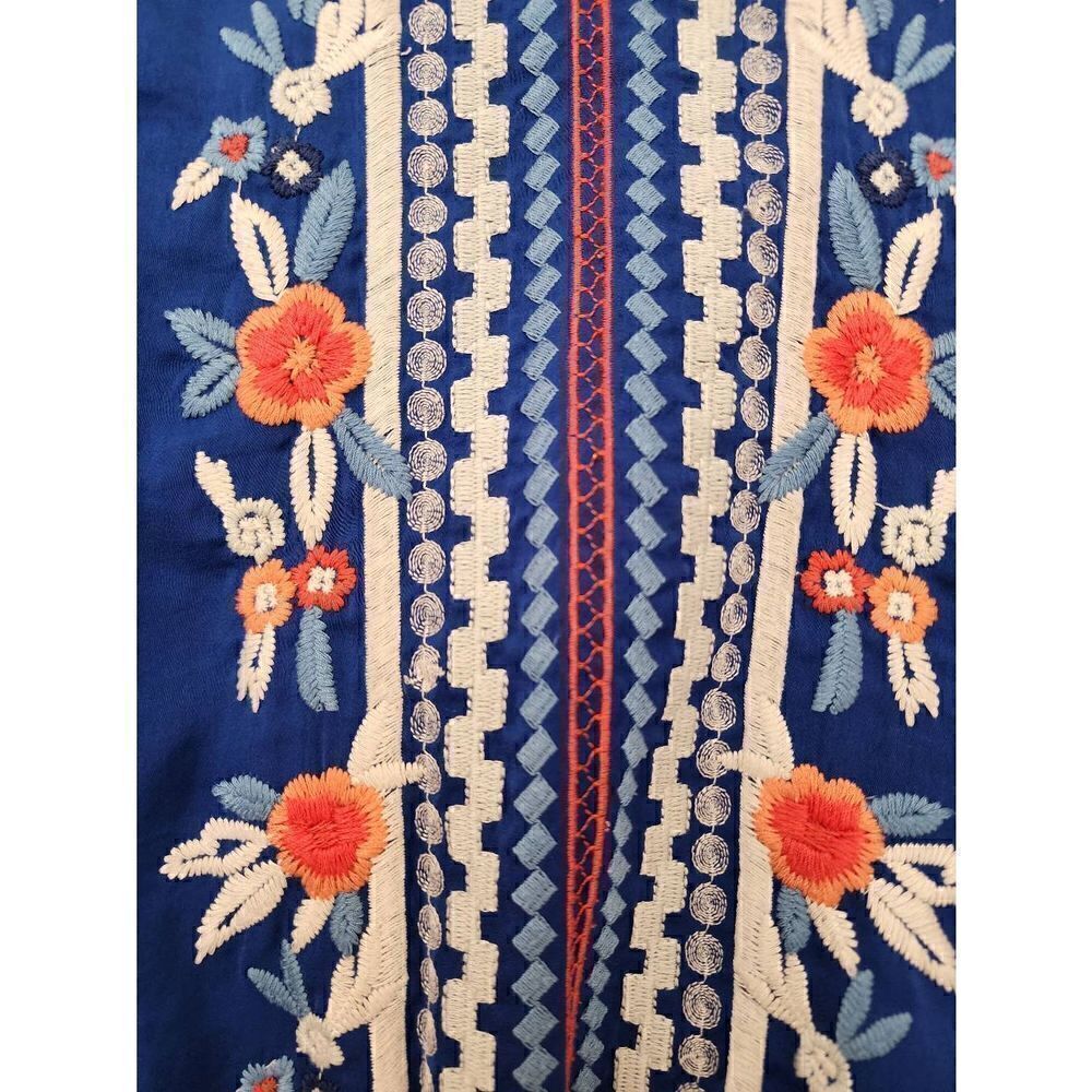 Parker royal blue boho embroidered drop waist dress tunic size small - Picture 3 of 9
